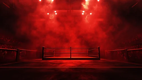 Professional Wrestling Ring Illuminated Red.