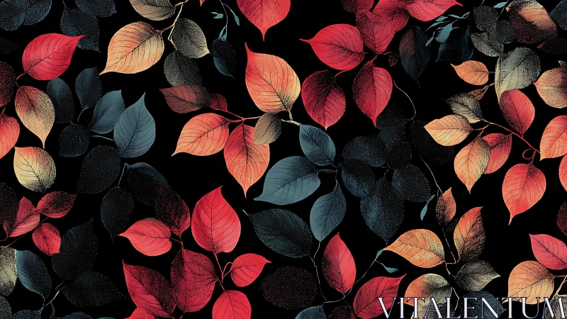 Glowing autumn leaves drifting gently across the dark sky.