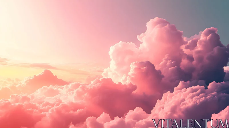 Radiant volumetric cumulus cloudscape in warm spectral bloom.