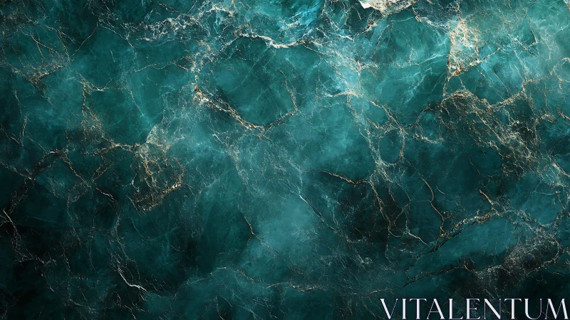 Deep Teal Marble Texture with Gold Veins Abstract Art Style.