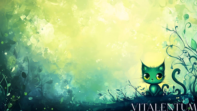 Digital illustration depicting stylized feline figure surrounded by botanical elements