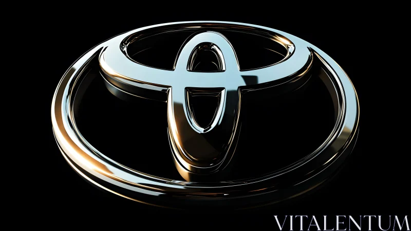 Shiny Toyota Logo in 3D Metallic Style on Black Background.