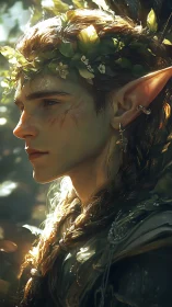 Fantasy elf portrait in luminous sylvan profile study.
