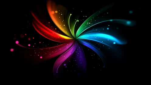 Radiant spectral bloom swirling on deep black void.