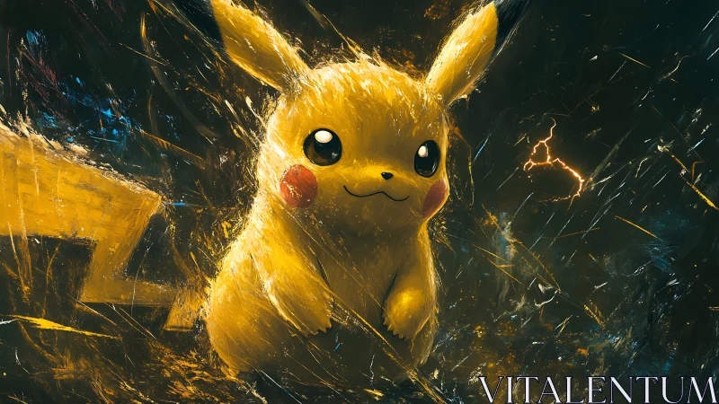 Electric yellow creature amid dynamic painterly sparks.