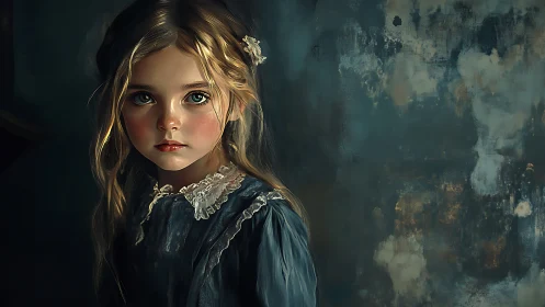 Chromatic portrait of melancholy child in teal chiaroscuro.