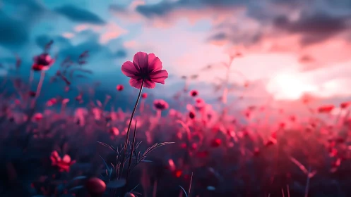 Crimson Bloom Stands Defiant Against Twilight's Embrace.