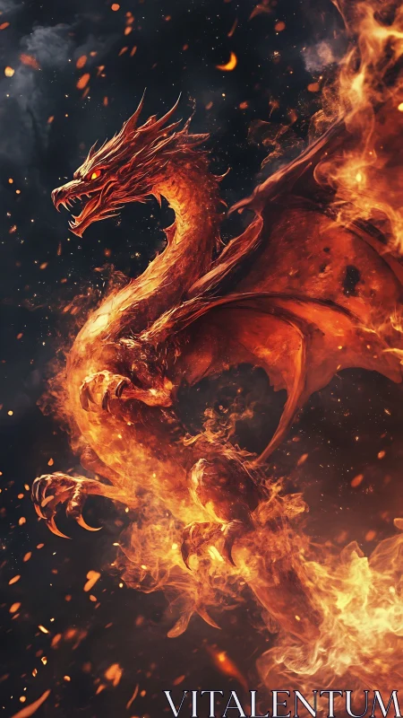 Inferno dragon rendered in dynamic volumetric fire and embers