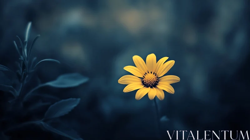 Yellow Daisy Against Dark Blurred Background.