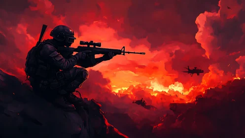 Sunset sentinel watching the sky over a burning horizon.