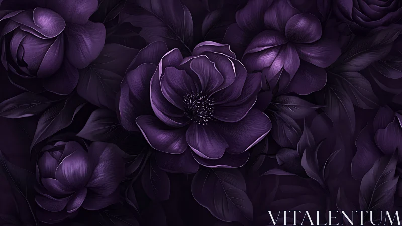Dark purple blooms with textured petals arranged in dense composition.