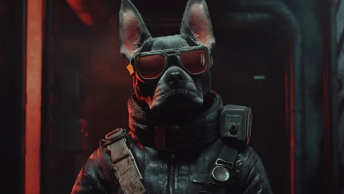 Cyber alley hound in tactical shades guards the neon hush.