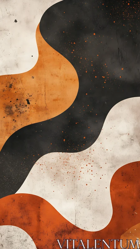 Curved tricolor abstract mural with distressed texture fields.