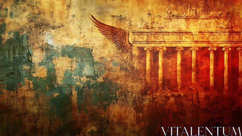 Textured digital mural of Brandenburg Gate with golden wing