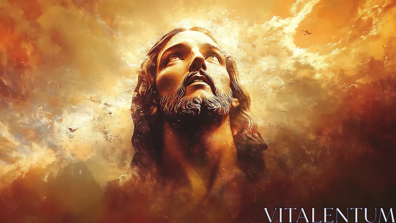 Luminous upward gaze amid radiative atmospheric turbulence.