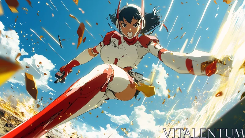 Sky-splitting sprinter dives through shattering golden debris