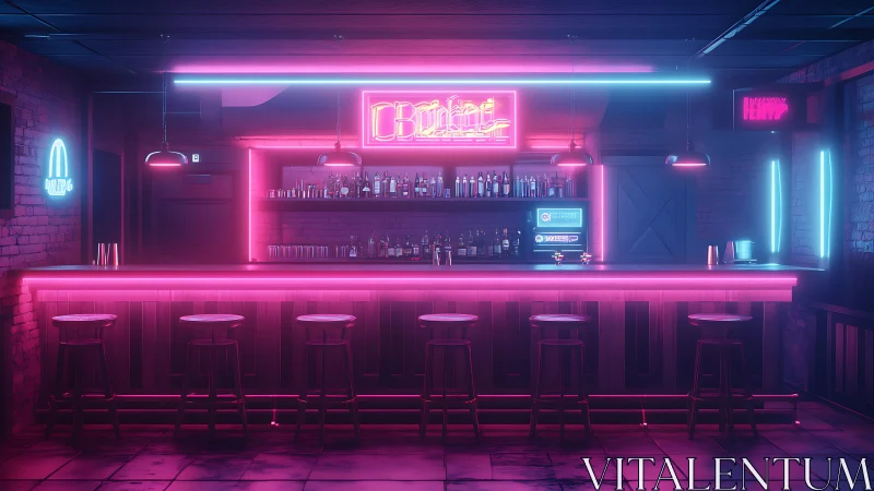 Neon-lit retro bar glowing with cozy cyberpunk nightlife.