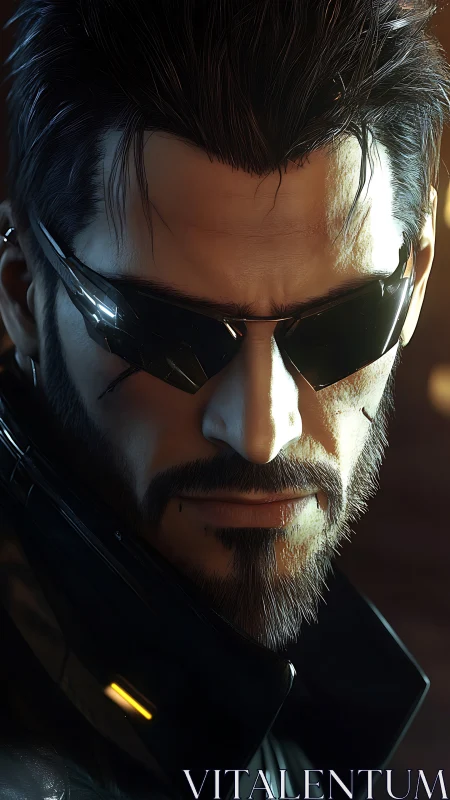 Male subject in dark eyewear is rendered in close-up view