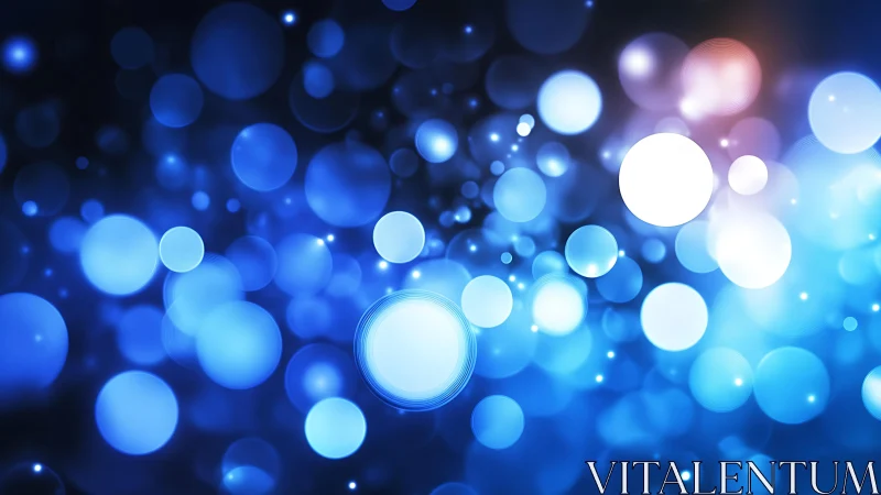 Abstract glowing blue bokeh lights on dark background, digital art.
