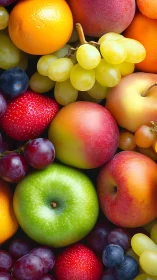 Color-saturated harvest of mixed fresh fruit in tight frame.