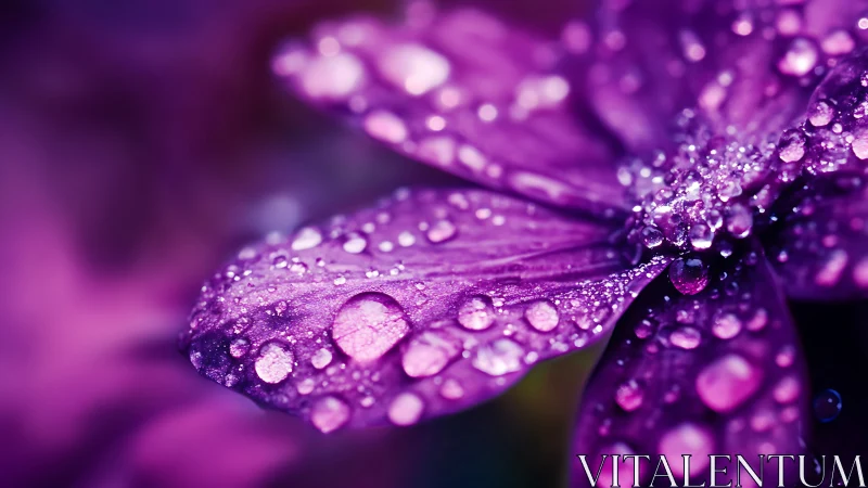 Purple flower petals glistening with water droplets