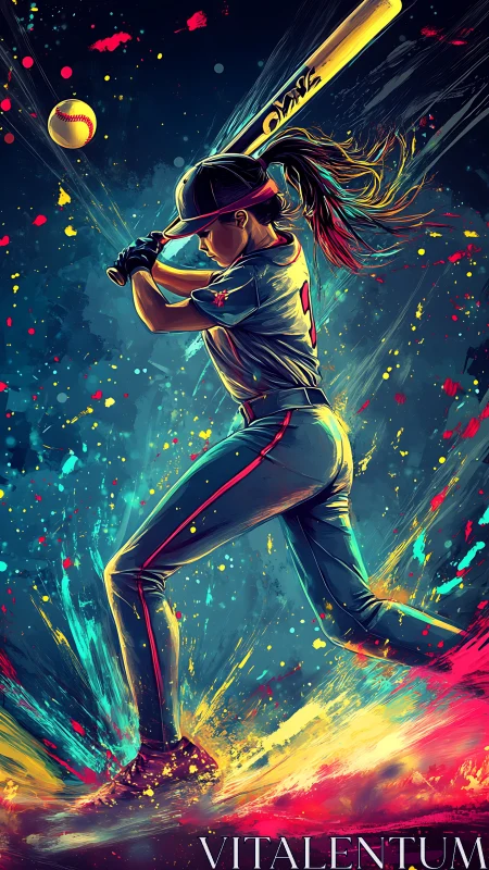 Electric slugger ignites neon diamond with blazing swing.