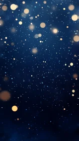 Gold and blue bokeh particles scatter across dark background