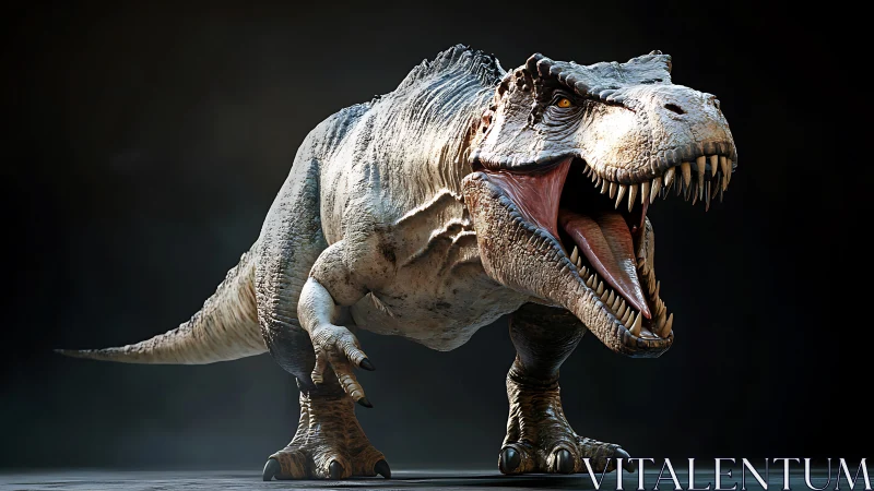 Roaring Tyrannosaurus rex rendered in hyperreal 3D detail.