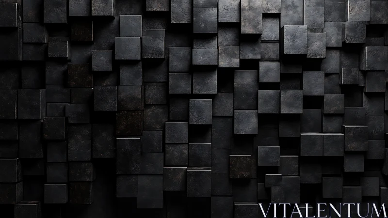 Dark geometric wall of staggered metallic cubes pattern.
