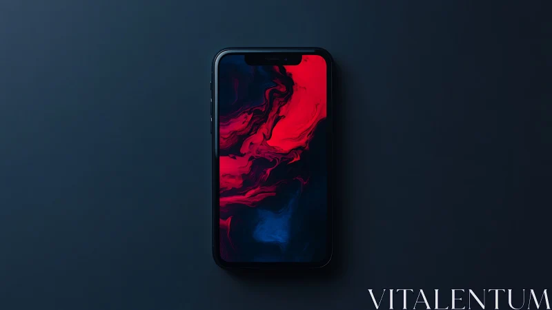 Smartphone Displaying Abstract Red and Blue Liquid Motion Wallpaper