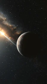 Sunlit crescent planet leans into a galaxy’s bright whisper