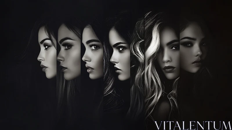 Dramatic Portrait Series of Women in Monochrome Artistic Style.