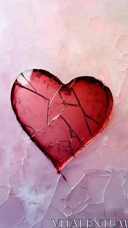 Fractured Crimson Heart Defies Softness Against Tender Backdrop
