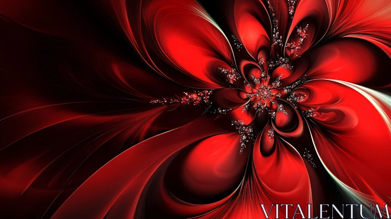 Red fractal petals spiral around luminous crystal core.