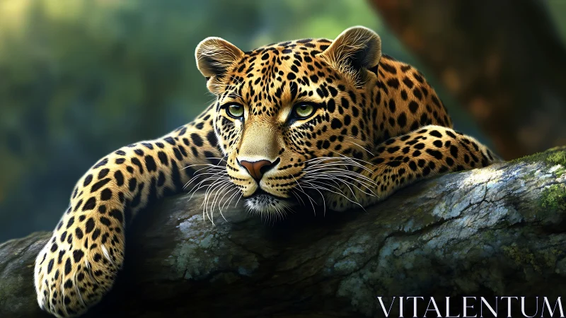 Golden Sentinel: Leopard's Contemplative Repose on Ancient Wood