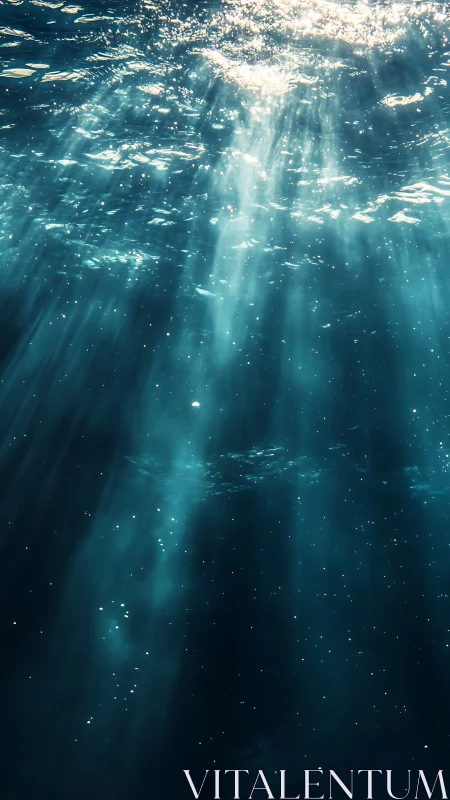 Sunlight streams through deep blue underwater scene.