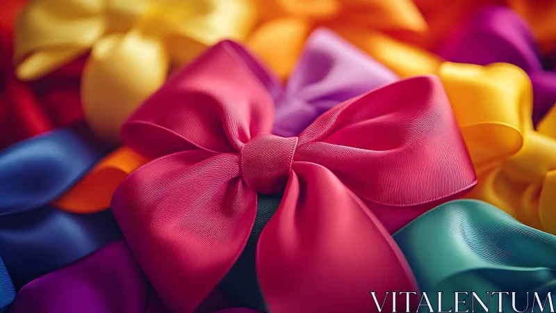 Colorful satin bows gathered in a joyful rainbow cluster.