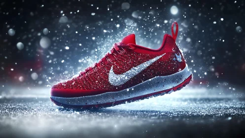 Dynamic red running shoe rendered in cinematic photoreal detail