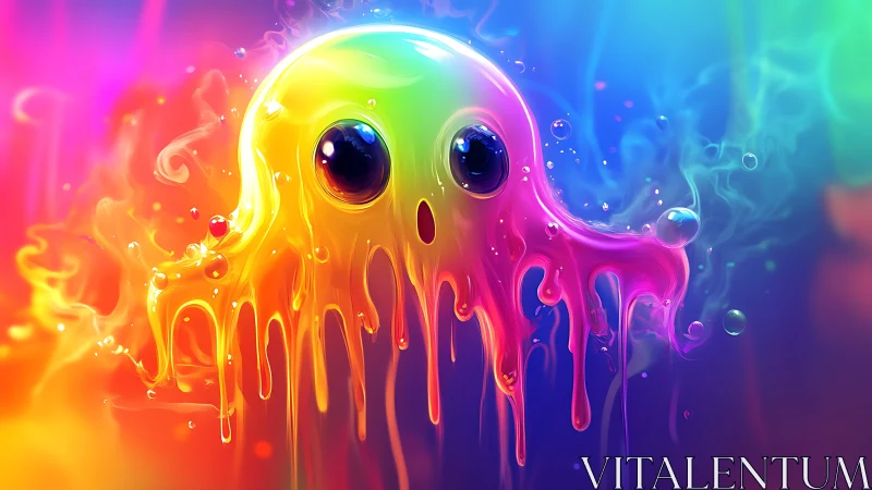 Neon slime ghost melts into a glowing multicolor haze.