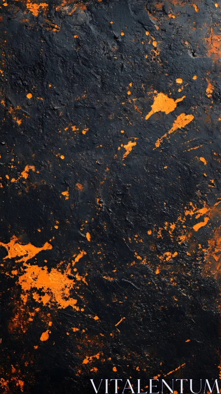 Textured black surface with vivid orange paint splatter pattern.
