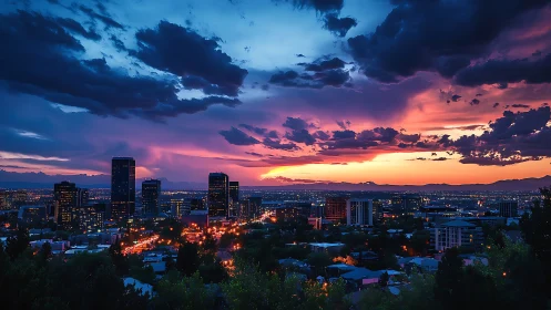 Photorealistic dusk skyline with luminous gradient cloudfield.