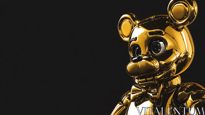 Golden robotic teddy bear bust rendered on dark background