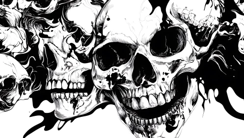 Bold swirling skull art with inky gothic energy and flair.