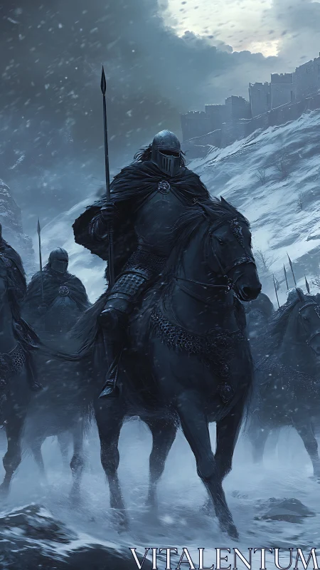 Snowborn iron riders advance beneath a bruised winter sky.