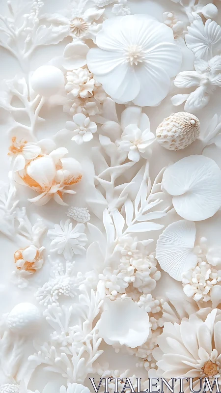 Monochromatic Relief Floral Composition with Ochre Accents.