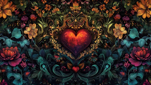 A Radiant Heart Blooms Among Ornate Florals and Rich Colors