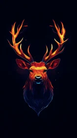 Luminous stag ignites the dark with molten neon antlers