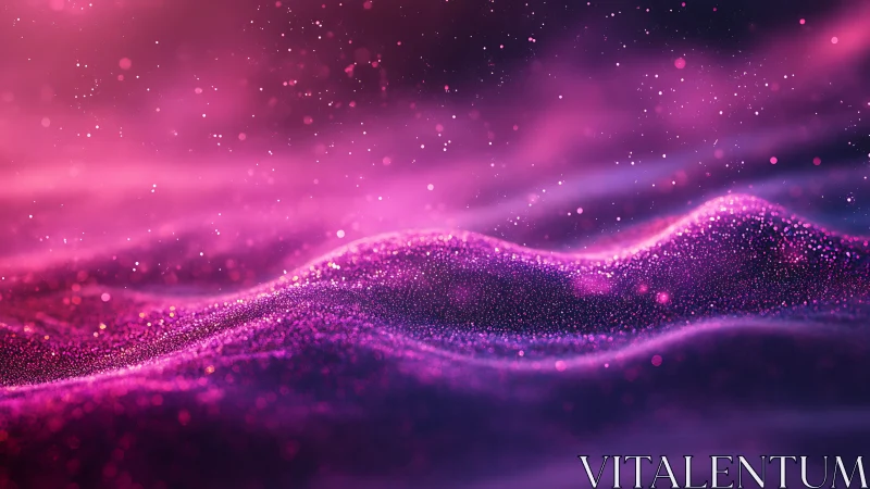 Abstract pink particle waves with glowing light field.