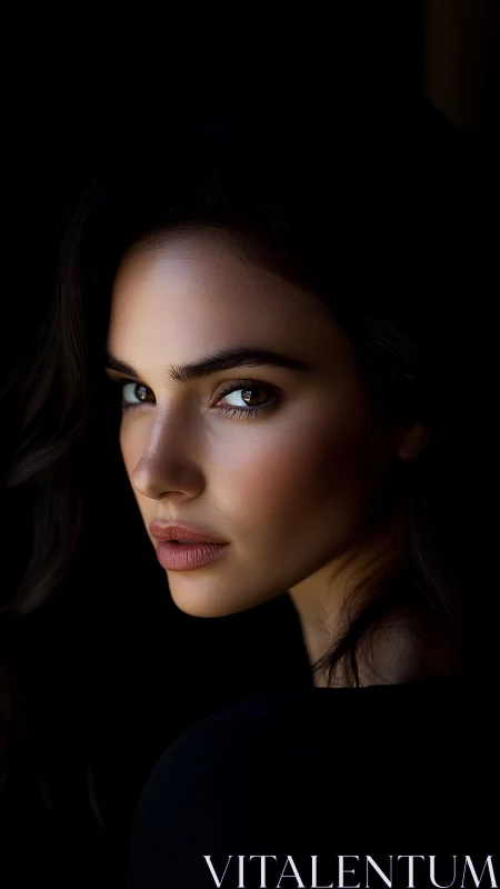 Velvet shadows cradle a quietly luminous portrait gaze