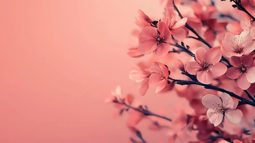 Coral Dreams Bloom: Cherry Blossoms Suspended in Rosy Haze.